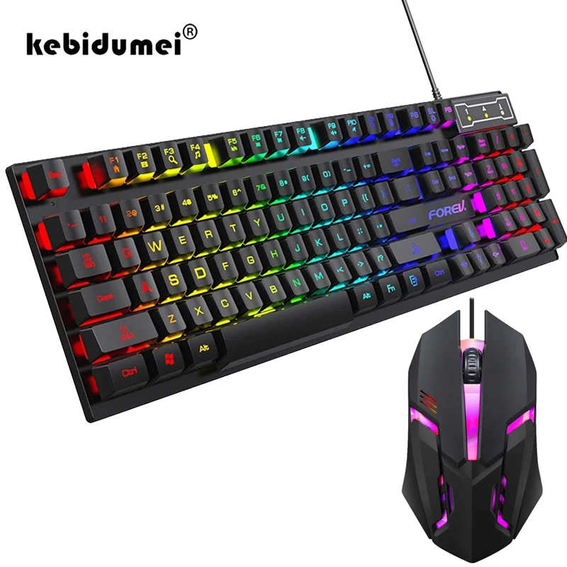 Keyboard Mouse Bundle Gaming - 104 Tombol Keyboard Mekanik Backlit Berkabel