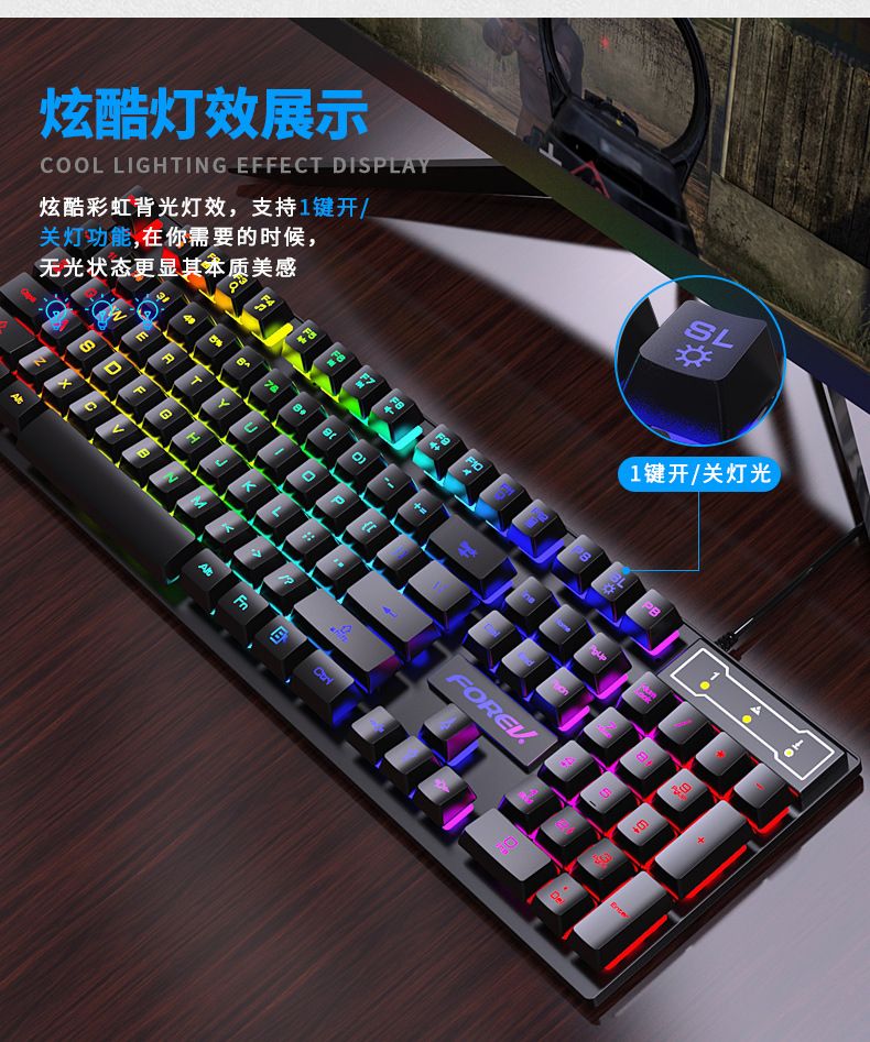 Keyboard Mouse Bundle Gaming - Keyboard Mekanis 104 Tombol dengan Lampu