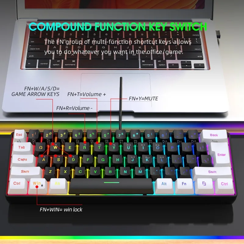 Keyboard dan Mouse 60% Combo K - Gaming Keyboard Ergonomics ulasan dan harga