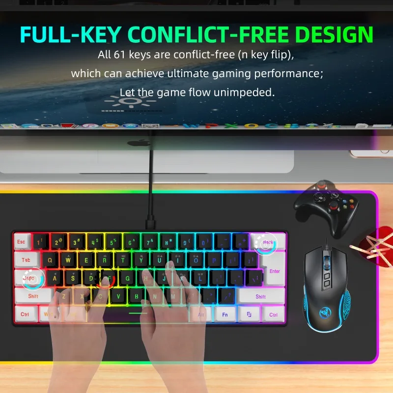Keyboard dan Mouse 60% Combo K - Gaming Keyboard Ergonomics ulasan dan harga